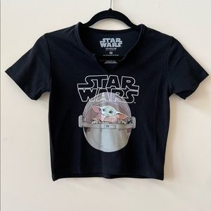 Star Wars Grogu Graphic Black Crop Shirt